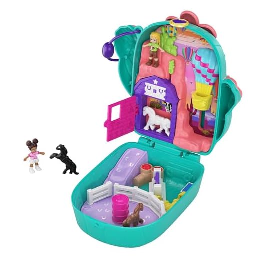 Polly Pocket GKJ46 - Polly Pocket Pocket World Cactus Cowgirl Ranch-lekväska, 2 Minidockor och Tillbehör, för Barn från 4 år
