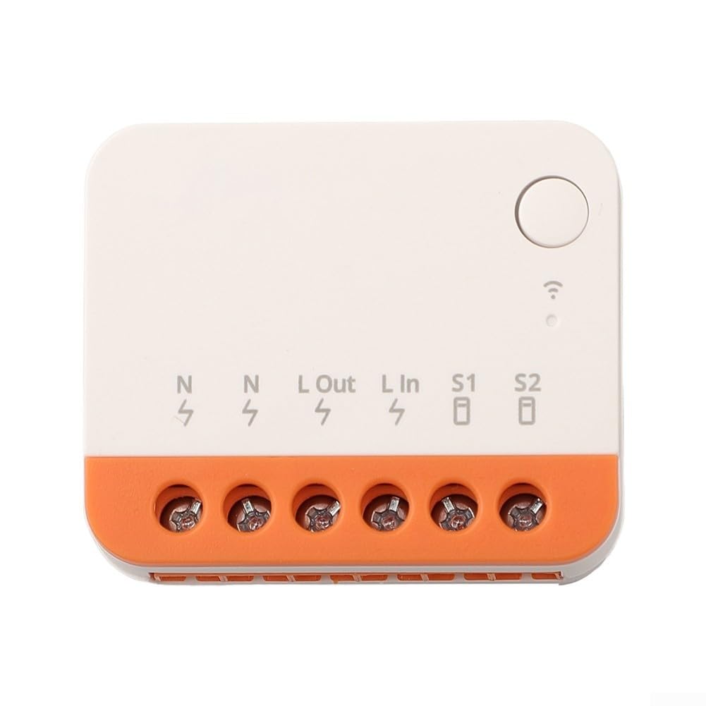 MINIR4 - Interruttore intelligente WiFi, modulo relè di controllo della luce a 2 vie, con app timer, contatto a secco momentaneo compatibile con telecomando, certificato TUV, 10 A, 2400 W