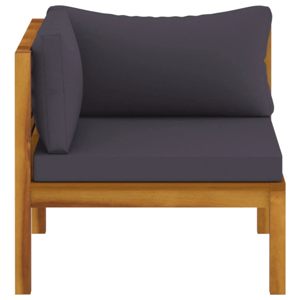 FIRBNUS Juego de 2 sofás esquineros con cojines de color gris oscuro para silla de jardín, muebles de exterior, salón de jardín exterior de madera maciza de acacia