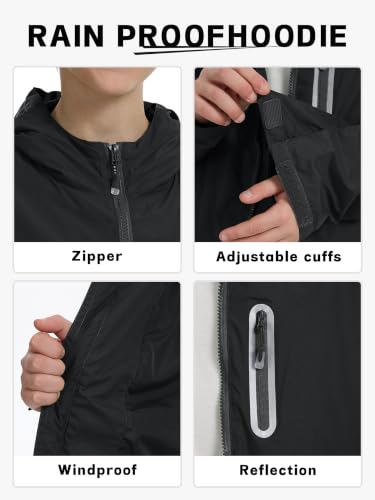 Image of UIQUR Boys Girls Rain Jacket Kids Waterproof Raincoats 5-14 Years | Hooded Lightweight Windbreakers with Zipper Pockets Cycling Camping Running School Lightweight