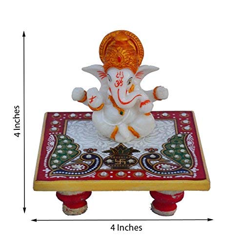 Ganesha sur Chowki en marbre, statuette artisanale d'exception 10x10x10 cm - 4