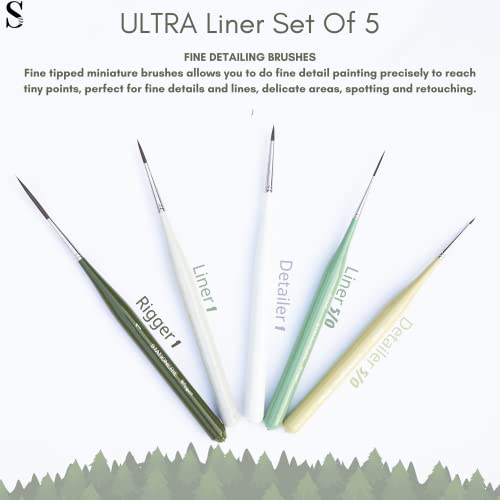 Image of Stationerie Standard Size Ultra Liner /Detailing Paint Brush Set for Professional Artist Miniature Premium Handmade Paintbrush Set for Acrylic, Watercolor & Gouache Painting Set of 5