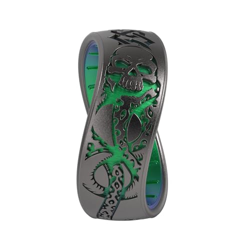 Enso Rings Wizarding World of Harry Potter Collection Dualtone Silicone Ring - Comfortable and Flexible Design - 7.99mm Wide, 2.18mm Thick - Dark Mark - Platinum/Dragon - Size 113