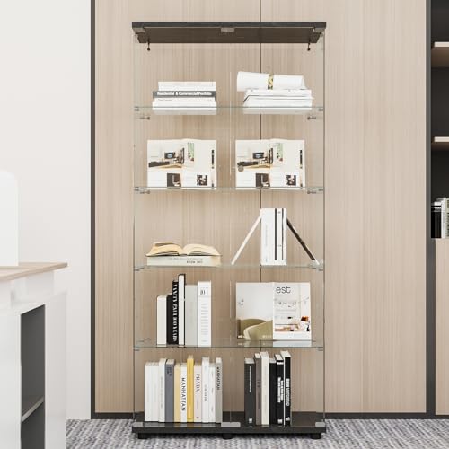 Image of Beauty4U Black Glass Display Cabinet, 5-Shelf Curio Cabinet