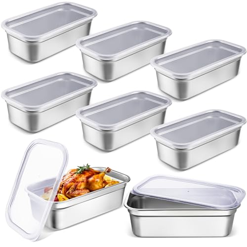 Suttmin 8 Pcs 304 Stainless Steel Food Storage Containers with Lids 1/3 Size Hotel Pan Chicken Food Grade Pans Metal Meal Containers for Restaurant Stackable Kitchen Freezer Buffet(4 Inch Deep)