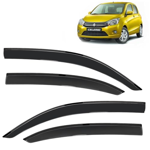 KINGSWAY Accessories Side Window Door Visor Only Compatible with Maruti Suzuki Celerio Year 2014 to 2021 All Model, Premium Range Unbreakable Car Rain Guard Side Rear Wind Deflectors, Set of 4 Pcs