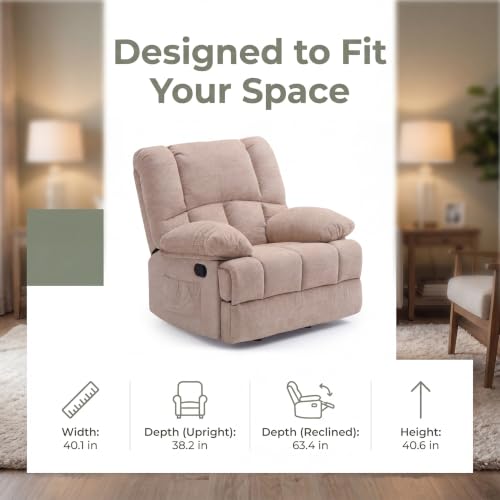 Image of Manual Lazy Boy Recliner Chair, Single Reclining Chair with Home Theater Seating, Oversized Breathable Living Room Chairs for Adults Reading, Gaming, Relaxing, Light Camel