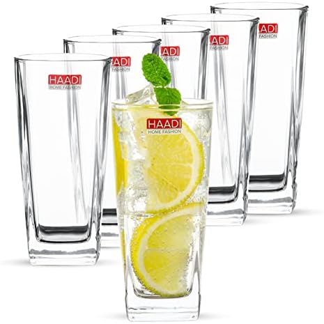 HAADI Glasses Drinking Set of 6 Crystal Clear Tall Water Glass Tumbler Highball Cocktail Glasses for Wine, Whiskey, Juice ,Gin and Other Beverages -265ml