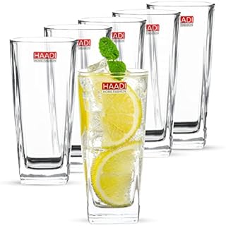 HAADI Glasses Drinking Set of 6 Crystal Clear Tall Water Glass Tumbler Highball Cocktail Glasses for Wine, Whiskey, Juice ,Gin and Other Beverages -265ml