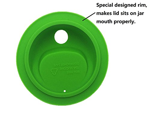 Thinkchances Reusable Food Grade And Bpa Free Silicone Round Sip Coffee Juice Drinking Straw Lid Set With Stainless Steel Rings For Mason, Ball, Canning Jars, Pack Of 4 Sets (Wide Mouth,Round Hole) #TOP6