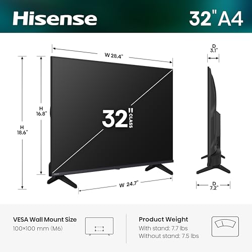 Image of Hisense 32-Inch Class A4 Series HD 1080p Smart VIDAA TV (32A4NV, 2026 Model) - DTS Virtual: X, Noise Reduction, AI Sports Mode, Apple Airplay & Apple Home, Alexa Built in