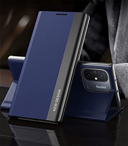 Ccsmall Thin Slim Flip Case For Xiaomi Redmi 12C With Kickstand, Full Body Protective Pu Leather Cover Business Phone Cases For Xiaomi Redmi 11A/Redmi 12C Cx Deep Blue #TOP1