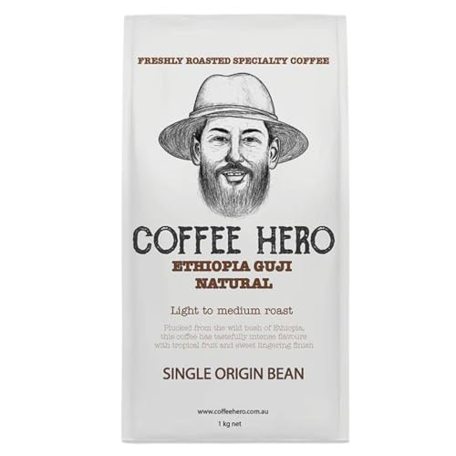 Coffee Hero Ethiopia Guji Grade 1 - Single Origin Coffee - Light to Medium Roast - Exquisite Cupping Notes of Tropical Fruits, Intense Flavours, Versatile Brewing Methods - 500 Grams, Whole Beans