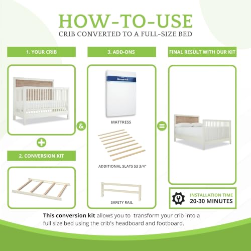 Image of CC KITS Full-Size Conversion Kit Bed Rails for SmartStuff Convertible Cribs by Universal Furniture - Solid Wood Rail - Toddler and Adult Bed Rail for Full-Size Beds - Nursery Furniture (Parchment)