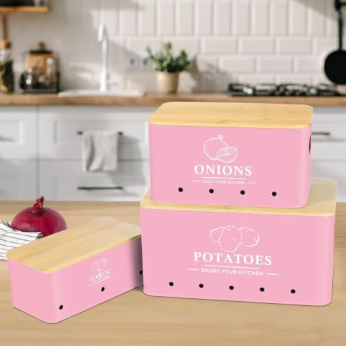 Image of 3 Pieces Potato Onion & Garlic Storage Bin Sturdy for Kitchen Counter | Kitchen Storage & Organization | Food Storage Containers.