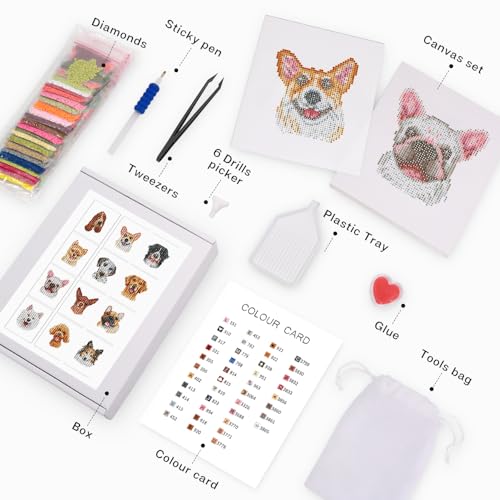 MAMACHU 12 Pcs Mini Diamond Art Kits, 5D DIY Diamond Painting Kits Corgi Golden Retriever French Bulldog Poodle Chihuahua - Image 4