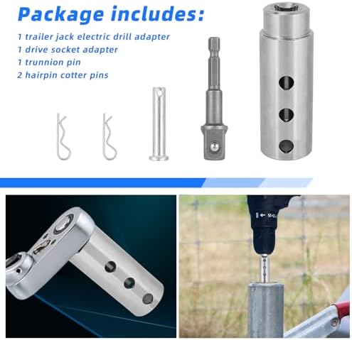 5pcs Trailer Jack Drill Adapters Kit, Stainless Steel Slotted Drill Sleeve Adapter with 1/2 to 1 Inch Jack Socket Adapter Drilling Bit Attachment Accessory for Trailer Cranks RVs Boats - 2