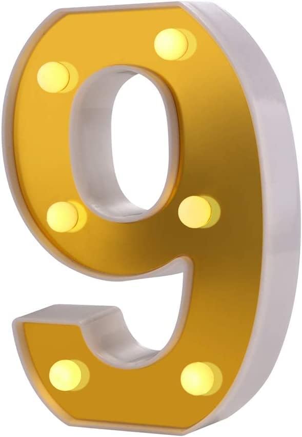 Wah!! Store 8.5 Inch 3 LED Golden Marquee Light Sign 0-9 for Wedding, Birthday, Party, Christmas, Home, Bar Decoration (Number 9)-image-44