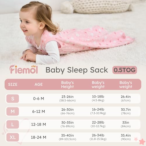 Image of Baby Sleep Sack 12-18 months, 100% Cotton Sleeping Sack for Newborn and Infant, 3 Pack Baby Wearable Blanket for Boy and Girl, 0.5 Tog Lightweight Double Zipper Sleep Bag Pink Heart