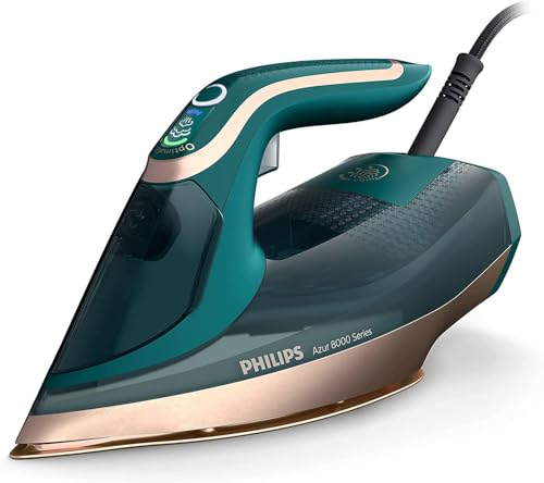 Philips Azur Serie 8000 Ferro a vapore - 70 g/min di Vapore Continuo, 240 g di Colpo di Vapore Turbo, 3000 W di Potenza, Tecnologia OptimalTEMP, Verde Opale (DST8030/70)