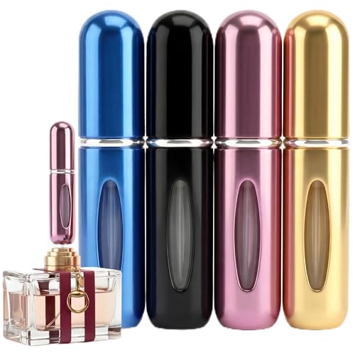 MURMUSH 5ml Travel Perfume Bottle Refillable Atomizer Sprayer for Perfume Leakproof Perfume Atomizer Travel Portable Refillable Perfume Bottles (Blue Black Pink Gold)
