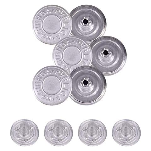 Trimming Shop 25mm Replacement Jean Buttons, Durable Tack Fastener No Sew Buttons with Back Pins Rivet for Denims, Jean, Jackets, Skirts, Silver, 10pcs Set Cover
