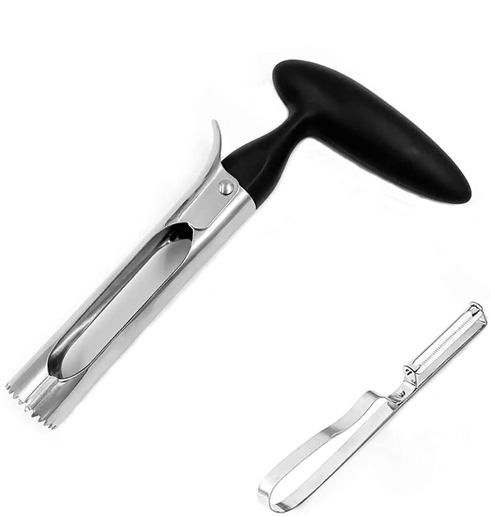 ELECDON Stainless Steel Apple Core Remover Tool for Apples and Pears (Black)