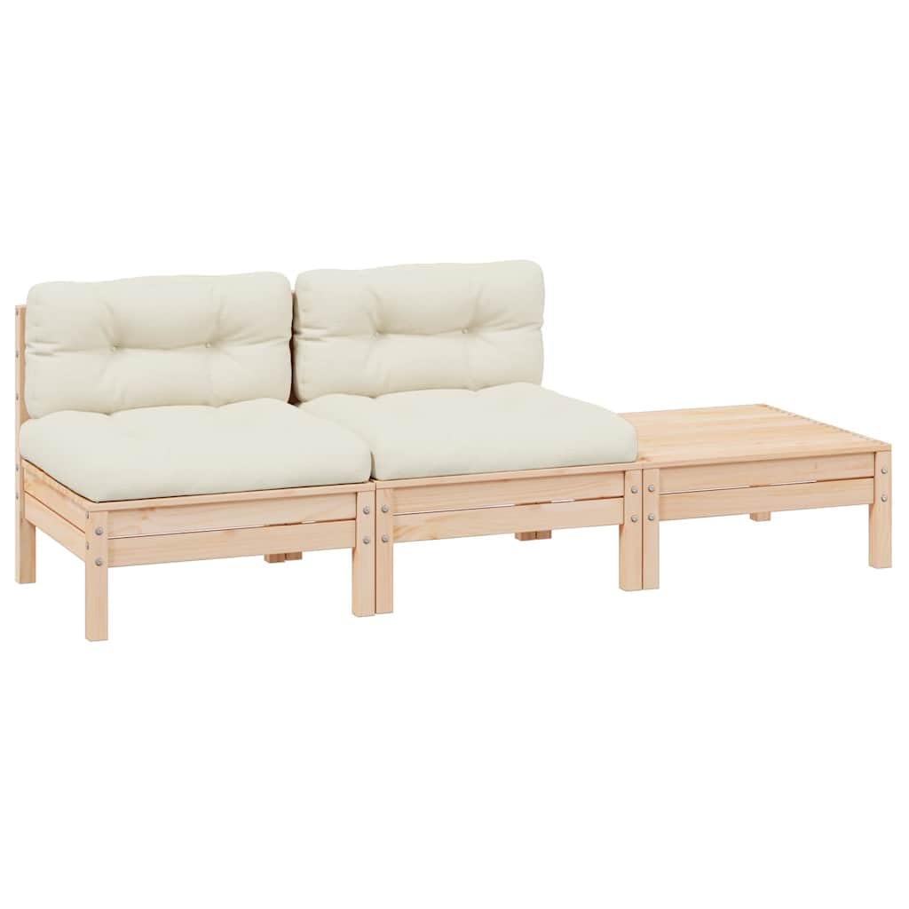 Outdoor Sectional Sofa Set of 3 Modular Design Solid Pinewood Frame Cream Cushions Waterproof Polyester Cover Durable Patio Furniture