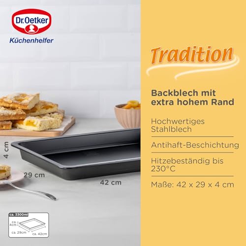 Foto von Dr. Oetker Backblech mit extra hohem Rand, Backform aus hochwertigem Stahlblech, Antihaft, 42 x 29 x 4cm