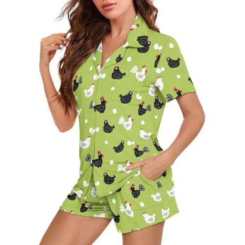 Image of Women's Short Sleeve Sleepwear Pajamas Nightwear with Pockets | skin-friendly breathable material resists pilling fading and deformation after repeated washing