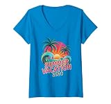 Women's Retro Summer Vacation 2026 Trip Surfing Travel Vacay V-Neck T-Shirt
