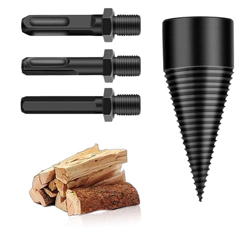 SHENGYIG Broca para Cortar Leña, Acero Carbono Astilladora de Troncos, Astilladora de Leña para Taladro de 32 mm, con 3 Vástagos de Taladro, para Doméstico, Agrícola y Campo