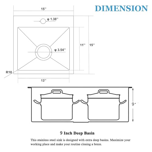Image of SHACO 15x15 Drop In Black Bar Sink, 15 Inch Stainless Steel Top Mount Gunmetal Black 16 Gauge Single Bowl Small Kitchen Outdoor RV Sink with Strainer Drain