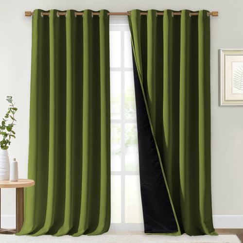 Image of NICETOWN 100% Blackout Blinds, Set of 2, 70 inches x 108 inches, Olive Green, Laundry Room Decor Window Treatment Curtains for Large Patio Sliding Door, Thermal Insulated Curtains for Bedroom