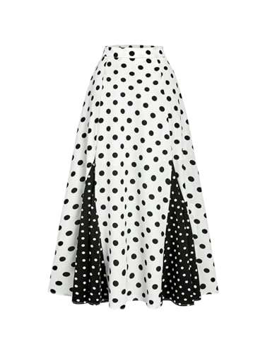 MakeMeChic Women's Y2K Fall Polka Dots Skirt Color Block Elastic Waisted A Line Long Skirts