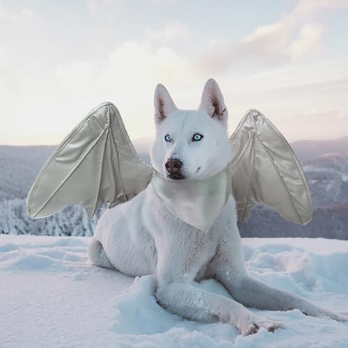 Onmygogo Funny Pet Reindeer Moose Costumes for Dog, Cute Furry Pet Wig for Halloween Christmas, Pet Clothing Accessories Silver wings Size M