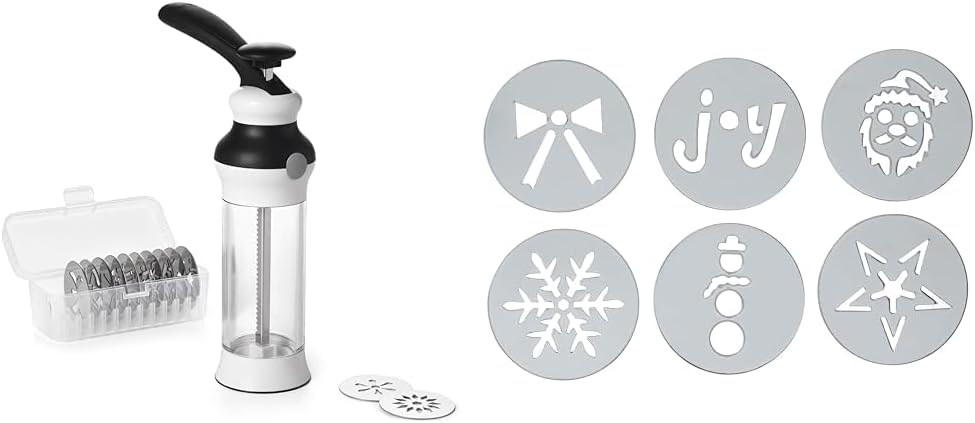 OXO Good Grips 14-Piece Cookie Press Set + OXO Good Grips Cookie Press Holiday Disk Set