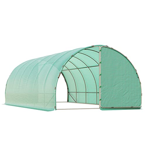 Outsunny 20' x 10' x 7' Large Walk-in Greenhouse, Steel Frame, PE Cover, 2 Zipper Doors, Outdoor Tunnel Hoop Hot House Kit for Tropical Plants, Flowers, Herbs and Vegetables, Green