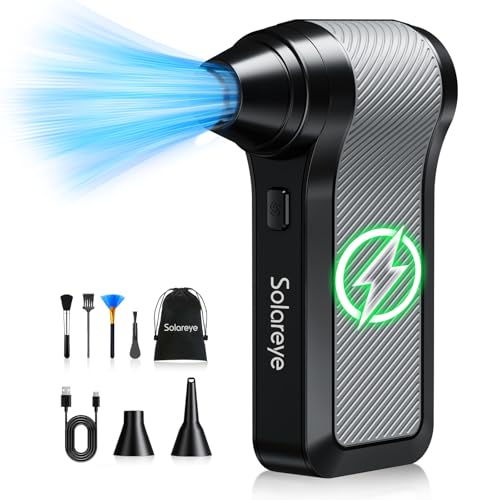 Solareye Compressed Air Duster-3-Gear Adjustable Electric Air Duster, Rechargeable Cordless Air Blower with Brushless Motor, Powerful Air Duster for Keyboard, PC, Air Bed and Home Cleaning