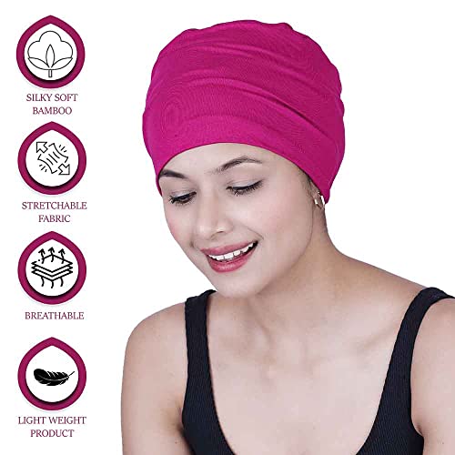 Image of The Headscarves Women Silky Soft Bamboo Viscose Sleep Cap for Hair Loss Chemo Headwear Skull Cap Free Size (Multicolor) (HS3 Multicolor)