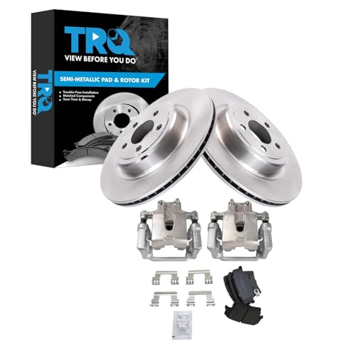 Image of TRQ Rear Brake Pad and Rotor Set Semi Metallic Rotors Calipers Compatible with 2006-2014 Dodge Charger 2007-2008 Magnum