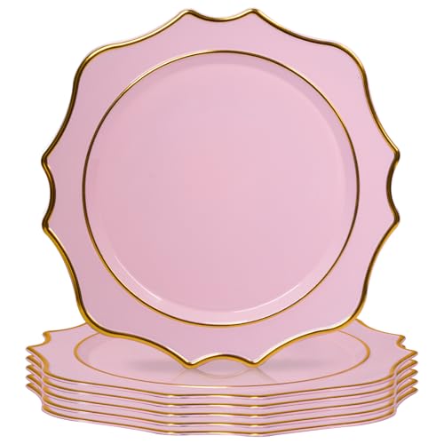 MAONAME Pink Charger Plates Set of 6, 13" Round Scallop Plate Chargers