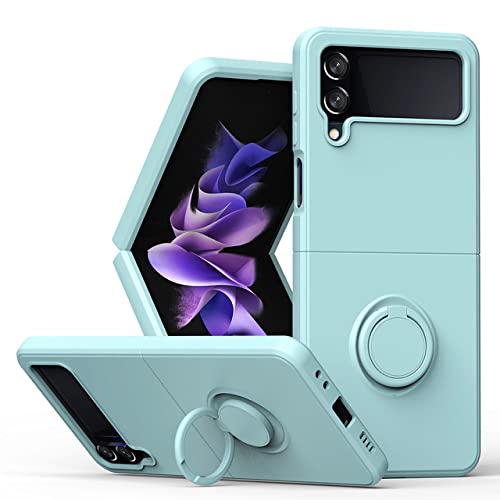 Coque Samsung Z Flip 3 en Silicone Liquide Bleu Ciel avec Anneau Magnétique