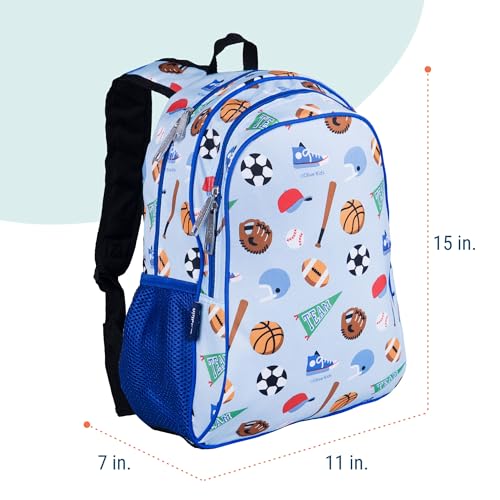 Image of Wildkin 15 Inch Backpack for Boys /Girls, Game On | Ages 5-10, padded straps, side water bottle pocket - coordinates with matching Wildkin lunch boxes