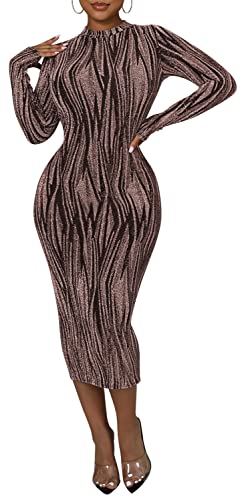 Image of Women's Sexy Long Sleeve Sparkly Maxi Dress V Neck High Slit Wrap Formal Gown Cocktail Glitter Maxi Long Dresses