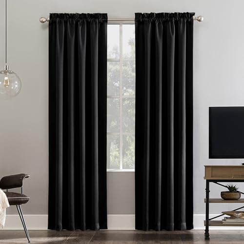 Sun Zero Oslo Theater Grade Extreme 100% Total Blackout Rod Pocket Curtain Panel, Black, 52' W x 108' L (1 Panel)