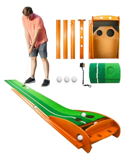 IDEASSKY Golf Putting Mat with Auto-Return System - Indoor/Outdoor Practice Green, Portable Training Aid with Alignment Guide & Non-Slip Base, Perfect Golf Gifts for Men Women