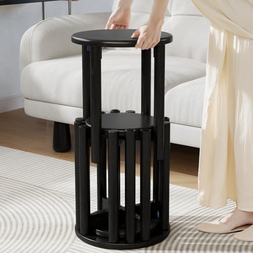 Image of Bar Stools Set of 4, Stackable Stools,Wood Stool,18 Inch Stool,Stacking Stools,Nesting Stool,Classroom Stools,Sturdy and Durable,No Installation Required,Top Stackable Round Stools (Black)