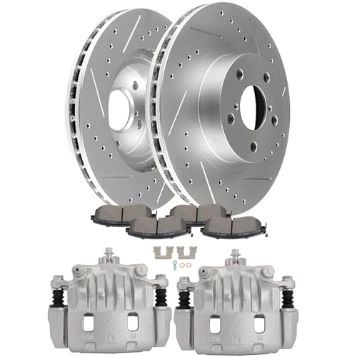 Image of SCITOO Front Brake Kit [4] Brake Pads [2] Brake Rotors [2] Brake Disc Calipers w /Bracket Compatible With 2005-2006 for Saab for 9-2X,2002-2016 for Subaru for Impreza,2003-2004 for Subaru for Legacy