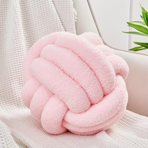 Image of Uvvyui Knot Pillow Ball, Soft Home Decorative Pillows, Round Throw Pillow, Handmade Knotted Plush Pillow, Round Boucle Pillow Cushion (8.6 Inches Pink)